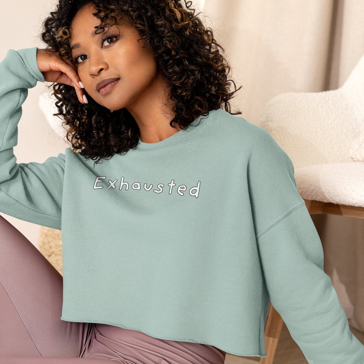 Comfy Crop, Long Sleeve Crop Top, Exhausted