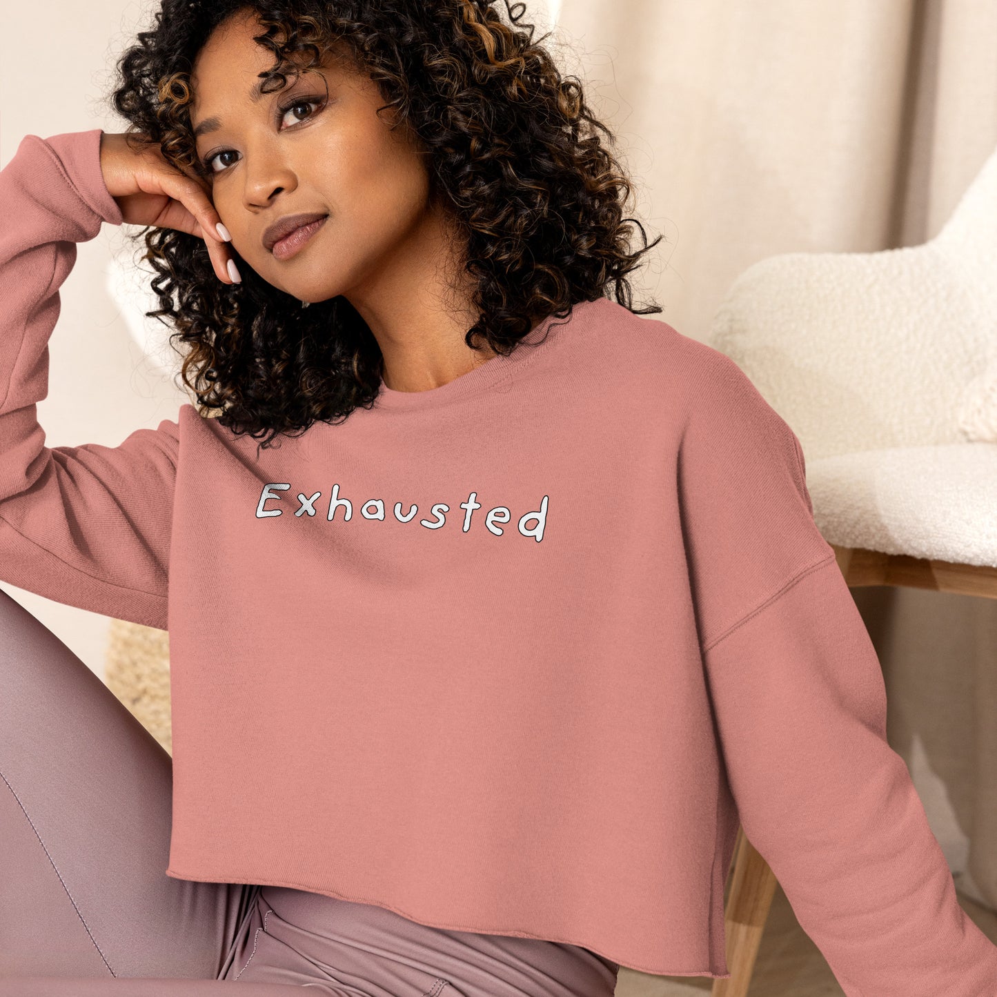 Long Sleeve, Comfy Crop Top, Exhausted